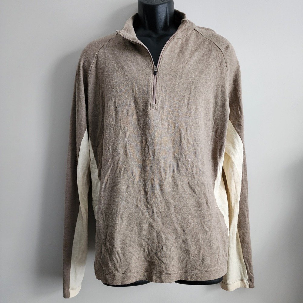 MEC 1/4 Zip Pullover Mens‎ Large 100% Merino Wool Sweater Hiking Made in Canada